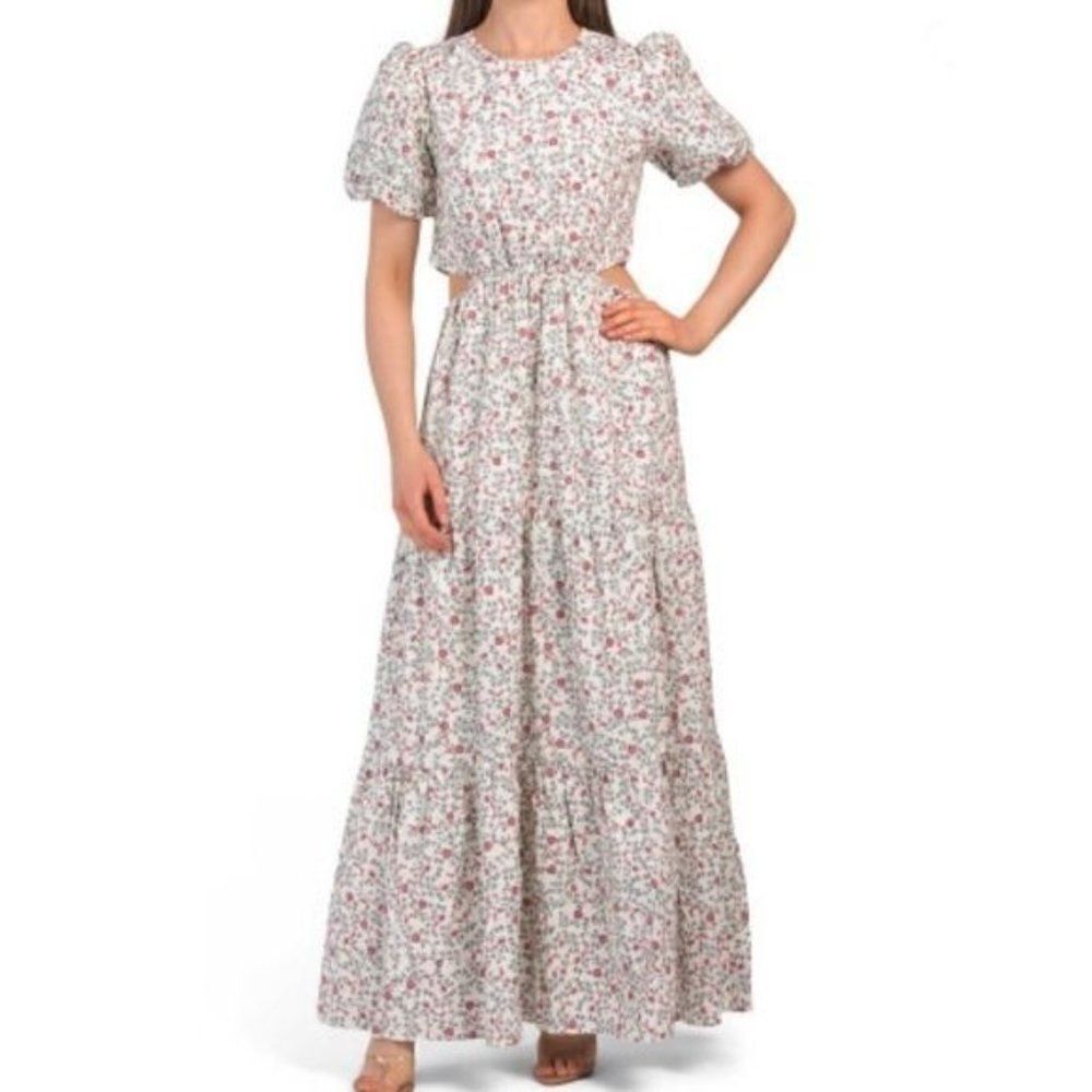 WAYF Floral Plaza Cutout Tiered Maxi Dress XS